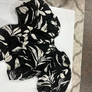Black and White Leaf Print Blouse